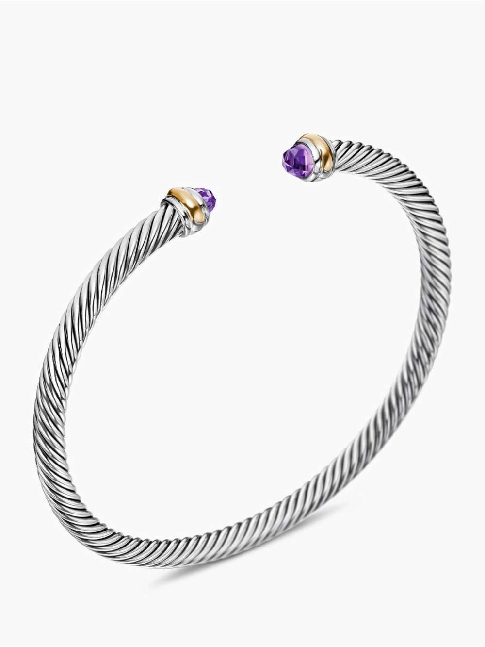 David Yurman Sterling Cable Cuff with Amethyst Terminals and Gold Accents